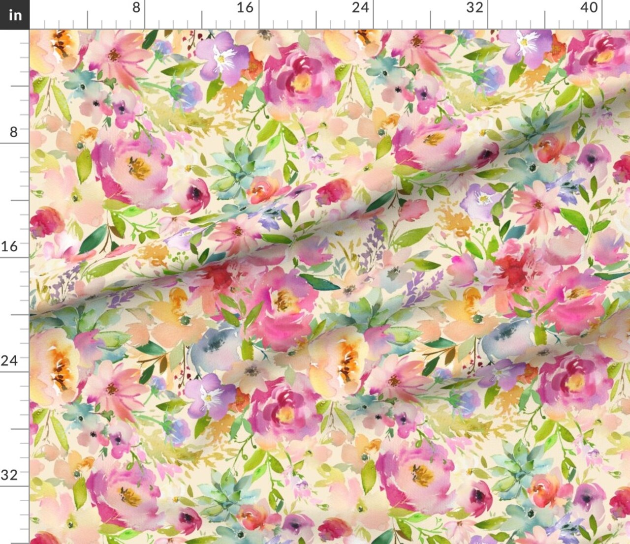 Watercolor Floral Bright Flowers Colorful Spring Summer Rainbow Garden Romantic Nursery Baby Girl Custom Printed Fabric by Spoonflower Various Fabrics by the Yard or Fat Quarter